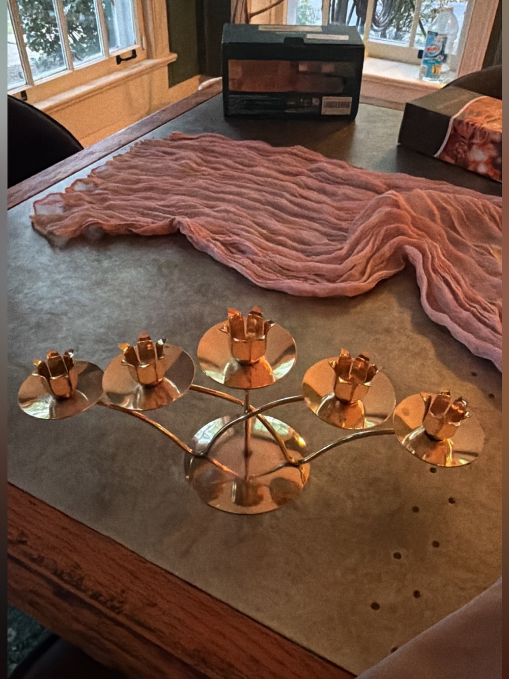 Vintage Gold 5-Arm shiny Brass Candle Holder
